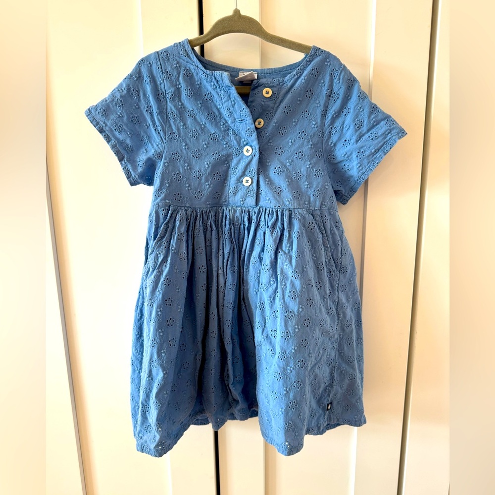 Petit Bateau blue eyelit dress girls size 3t used good condition